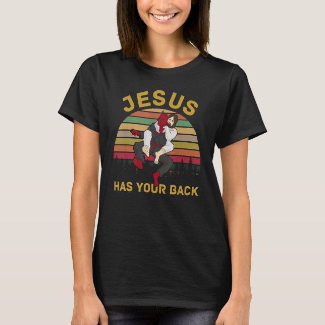 Jesus har ditt tillbaka Jiu Jitsu Retro Christian  T Shirt (Framsida)