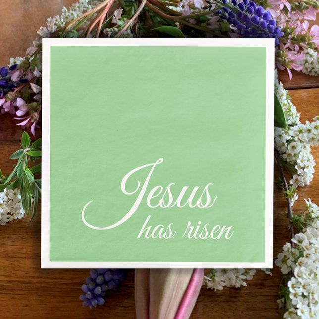 Jesus har kommit till Elegantens Grönt Christian P Pappersservett (Jesus has risen. Christian Easter napkins. Mint green modern elegant custom script. Church Easter.)