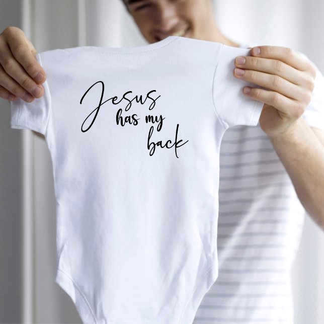 Jesus har min rygg t shirt (Jesus has my Back religious baby bodysuit)