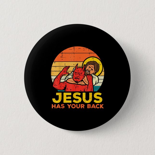 Jesus har ryggen - Retro Sunset Jesus brottning Knapp (Framsida)
