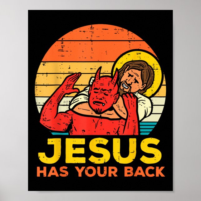 Jesus har ryggen - Retro Sunset Jesus brottning Poster (Framsidan)