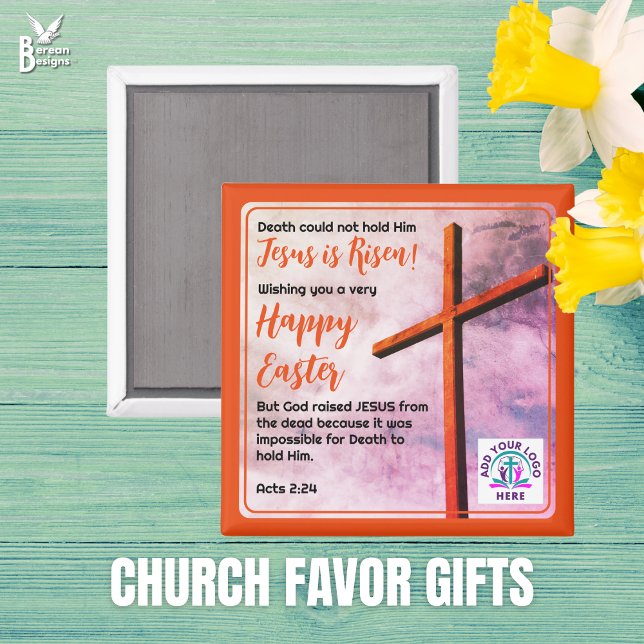 JESUS HAR STIGIT UPP Kyrkologo Kristet Påskpresent Magnet (JESUS IS RISEN Happy Easter magnet to celebrate Resurrection Sunday. Ideal church favor gift.)