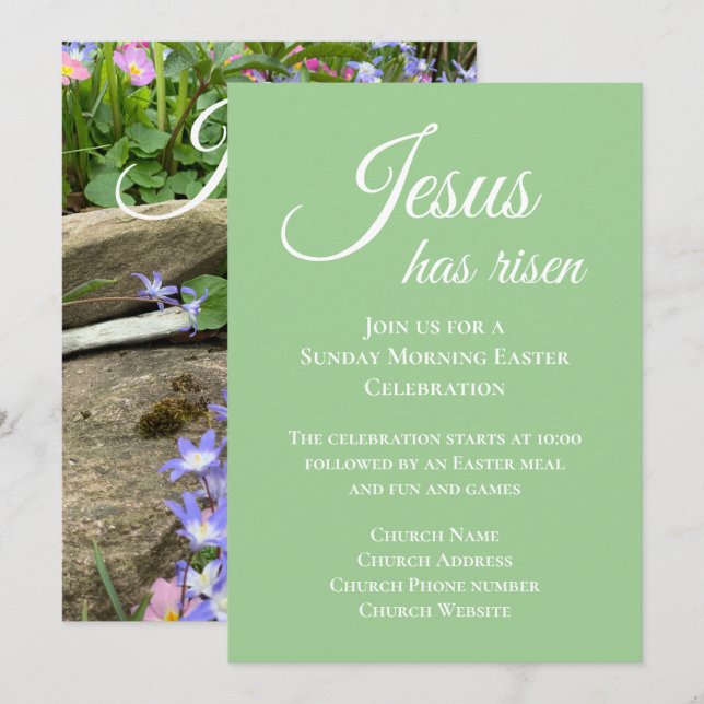 Jesus har uppstått Kristna påsk gudstjänst Inbjudningar (Fram/baksida)