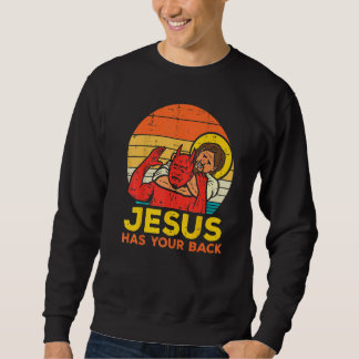 Jesus Has Your Back Jiu Jitsu Retro Christian Men  Lång Ärmad Tröja