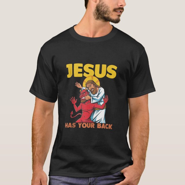 Jesus Has Your Back Jiu Jitsu Retro Christian Men  T Shirt (Framsida)