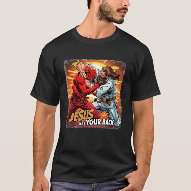 Jesus Has Your Back Jiu Jitsu Retro Christian Men  T Shirt (Framsida)