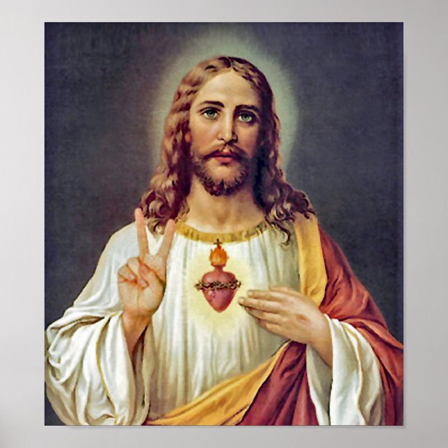 Jesus Helig Heart Fredstecken Porträtt Poster (Framsidan)