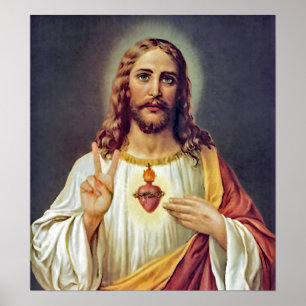 Jesus Helig Heart Fredstecken Porträtt Poster