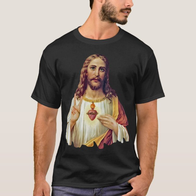 Jesus Helig Heart Fredstecken Porträtt T-Shirt (Framsida)