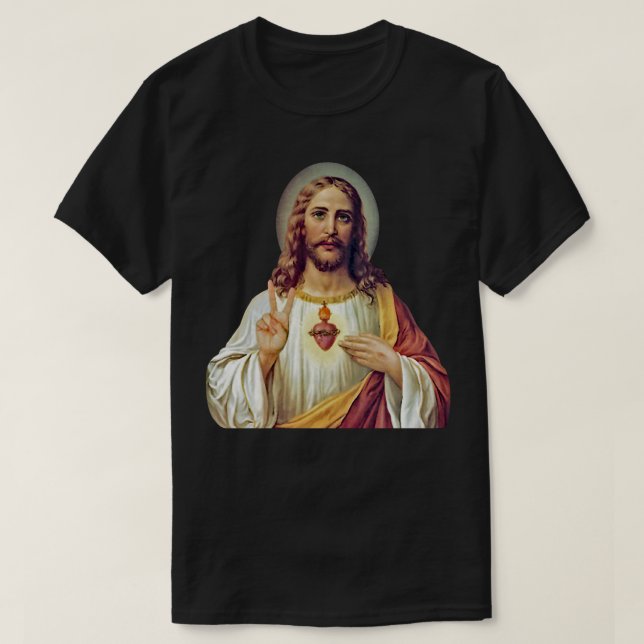 Jesus Helig Heart Fredstecken Porträtt T-Shirt (Design framsida)