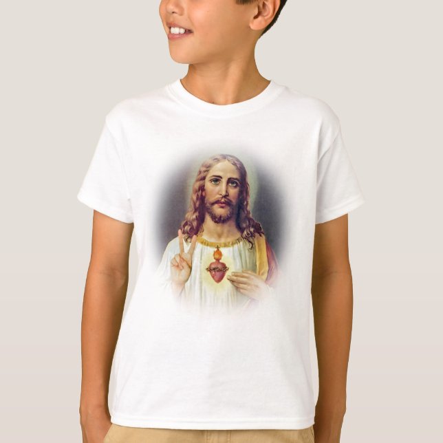 Jesus Helig Heart Fredstecken Porträtt Tee Shirt (Framsida)