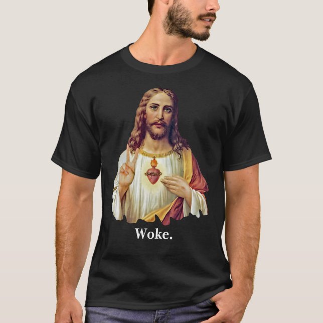 Jesus Helig Heart Fredstecken Porträtt Woke T Shirt (Framsida)