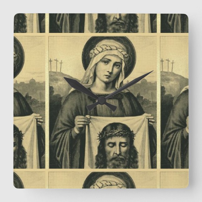 Jesus Heliga Ansikte Fyrkantig Klocka (Framsida)