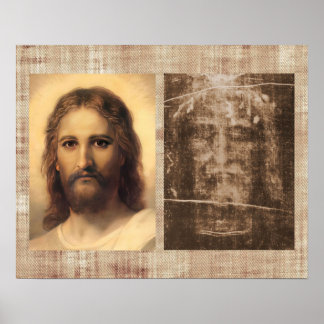 Jesus Heliga Ansikte och Shroud av Turin Poster