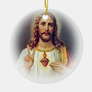 Jesus Heliga Hjärta Fredstecken Porträtt Julgransprydnad Keramik