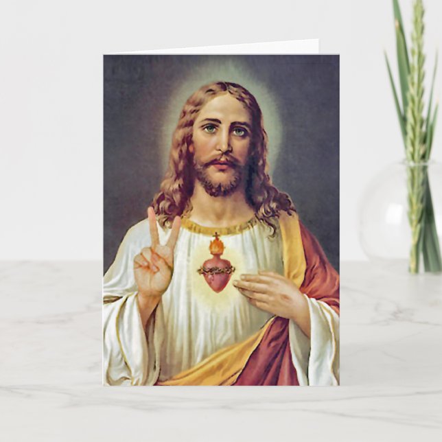 Jesus Heliga Hjärta Fredstecken Porträtt Kort (Framsida)