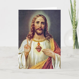 Jesus Heliga Hjärta Fredstecken Porträtt Kort