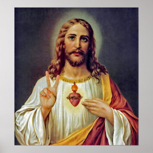Jesus Heliga Hjärta Fredstecken Porträtt Poster