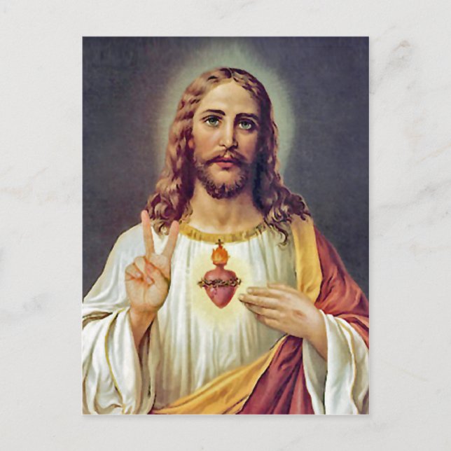 Jesus Heliga Hjärta Fredstecken Porträtt Vykort (Framsida)