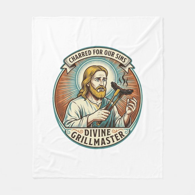 Jesus helt svartbränd het grillhumor_1 fleecefilt (Framsidan)