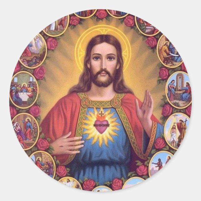 Jesus hjärta i Helig Runt Klistermärke (Framsida)