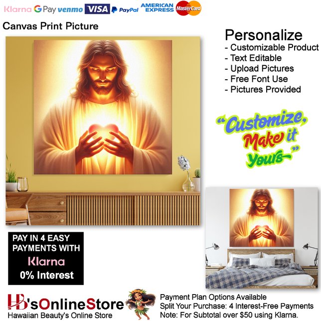 Jesus hjärta i mitt Händer Kanvastryck Bild 2 (Jesus Heart in My Hands Light Canvas Print Picture 2.)