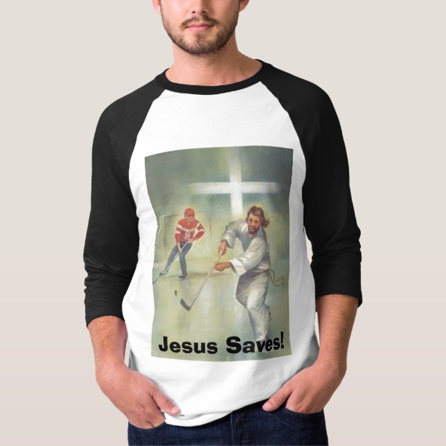 Jesus-hockey-spelare Jesus sparar! T-shirt (Framsida)