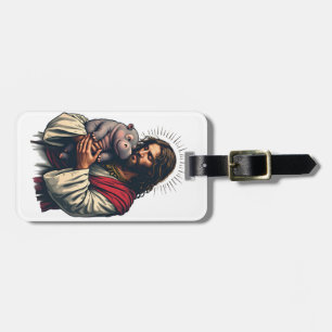 Jesus Holding a Baby Moo Deng Hippo Bagagebricka