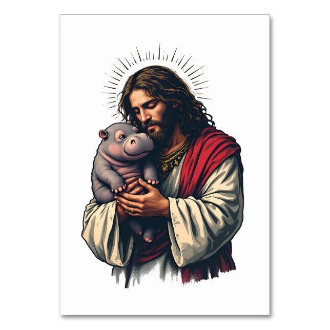 Jesus Holding a Baby Moo Deng Hippo Bordsnummer (Framsidan)