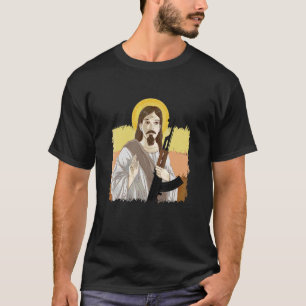 Jesus Holding Ak 47 Gun Metall Farligt Ak 47 T Shirt