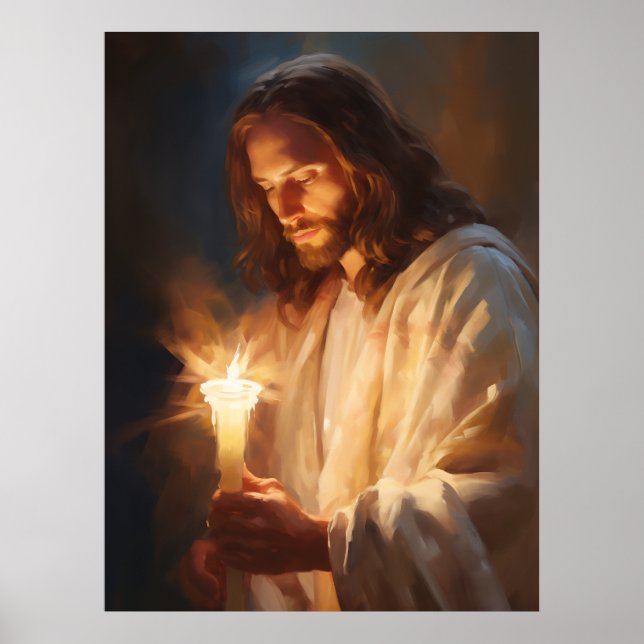 Jesus Holding Candle Art Poster (Framsidan)
