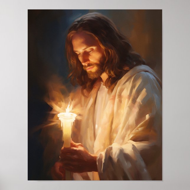 Jesus Holding Candle Art Poster (Framsidan)