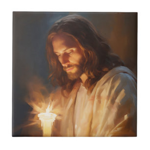 Jesus Holding Candle Ceramic Tile Kakelplatta