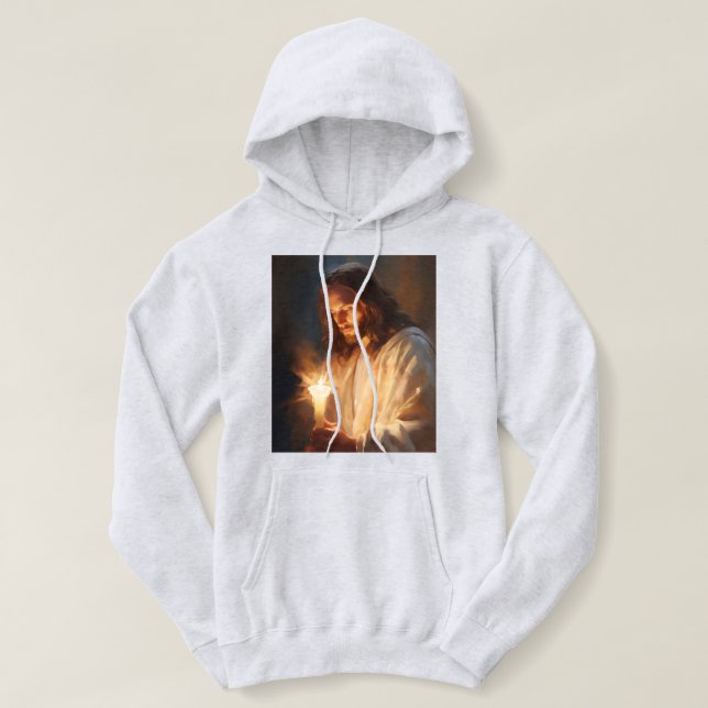 Jesus Holding Candle Hoodie T Shirt (Design framsida)