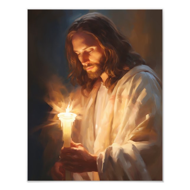 Jesus Holding Candle Photo Fototryck (Framsidan)