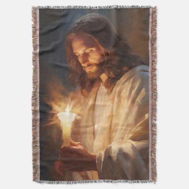 Jesus Holding Candle Throw Blanket Filt (Framsidan Vertikal)