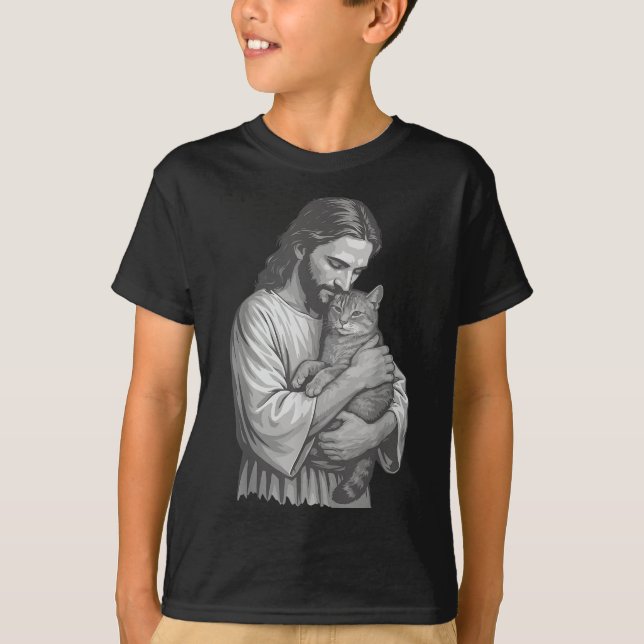 Jesus Holding Cat T Shirt (Framsida)