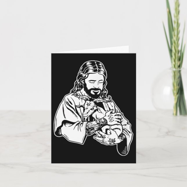 Jesus Holding Goat Baphomet Occult Satanic Tattooe Kort (Framsida)