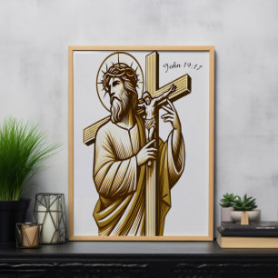 Jesus Holding Guld Kor i Devotion Poster