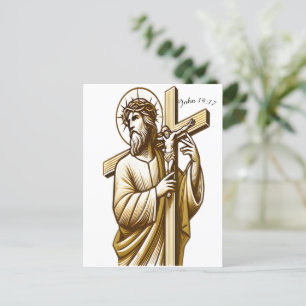 Jesus Holding Guld Kor i Devotion Vykort