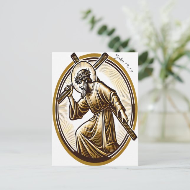 Jesus Holding Guld Kor Reverly Vykort (Stående Fram)