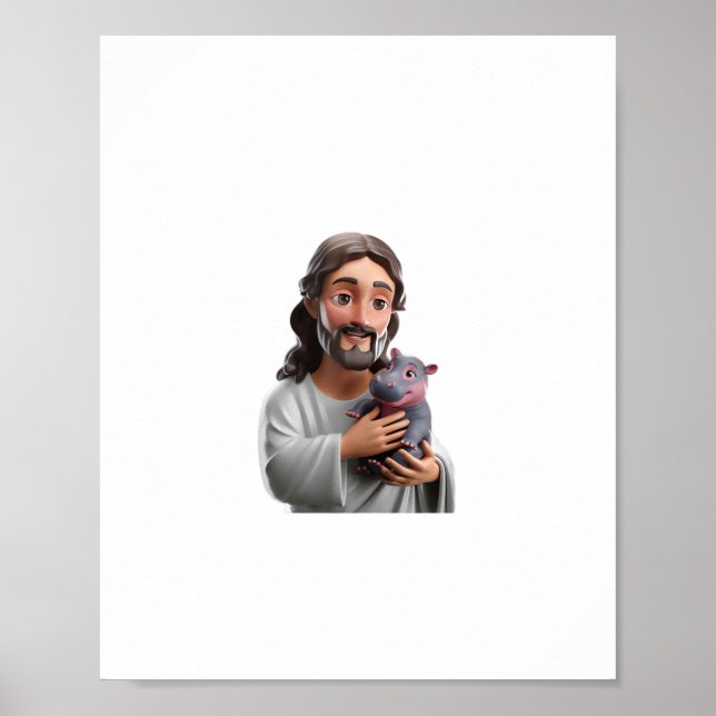 Jesus Holding Moo Deng_ Art Blending Stollig Faith Poster (Framsidan)