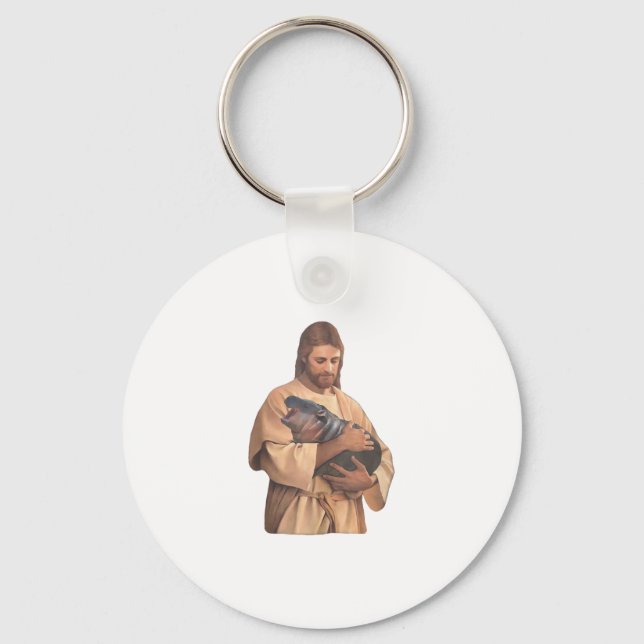 Jesus Holding Moo Deng Tanktop Nyckelring (Framsida)