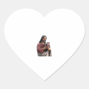 Jesus Holding Moo Deng the Pygmy Hippo Classic Art Hjärtformat Klistermärke