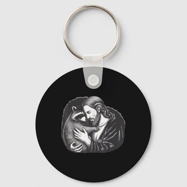 Jesus Hugger Raccoon _2 Nyckelring (Framsida)