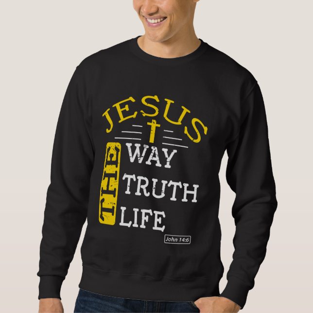Jesus hur sanningen om livet John 146 Bible Ve Lång Ärmad Tröja (Framsida)