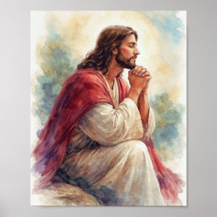 Jesus i bön Vattenfärgskonst   Kristet livstro Poster