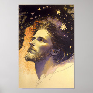 Jesus i Cosmos av Mucha AI Generated Art Poster