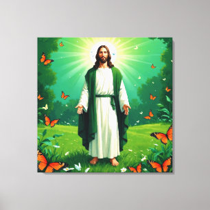 Jesus i en Garden som är omgiven av Butterflies Canvastryck
