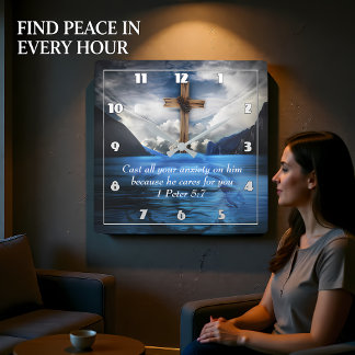 Jesus i flodmynningen vatten 1 Peter 5:7 Fyrkantig Klocka